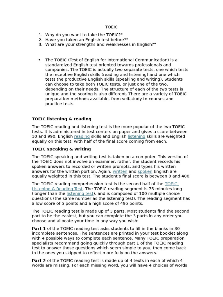 TOEIC (Information) | PDF | Multiple Choice | Learning