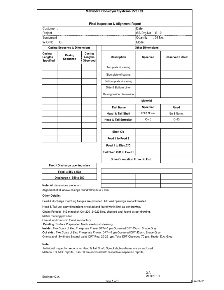 Casing Inspection & Alignment Report | PDF | Business