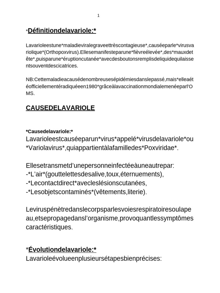 Variole : Symptômes, Transmission et Éradication | PDF | Virologie ...