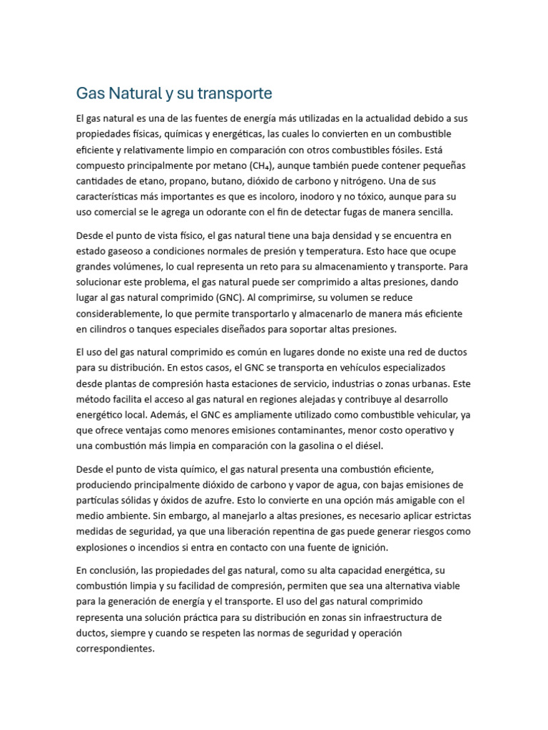 Gas Natural Comprimido: Transporte Eficiente | PDF | Gas natural | Gases