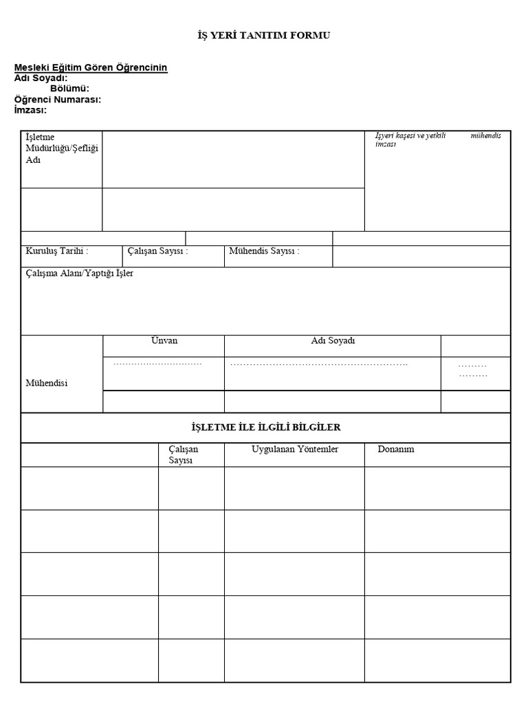 Is Yeri Tanitim Formu | PDF