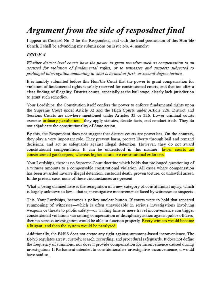 Argument From The Side of Resposdnet Final (AutoRecovered) | PDF | Bail ...
