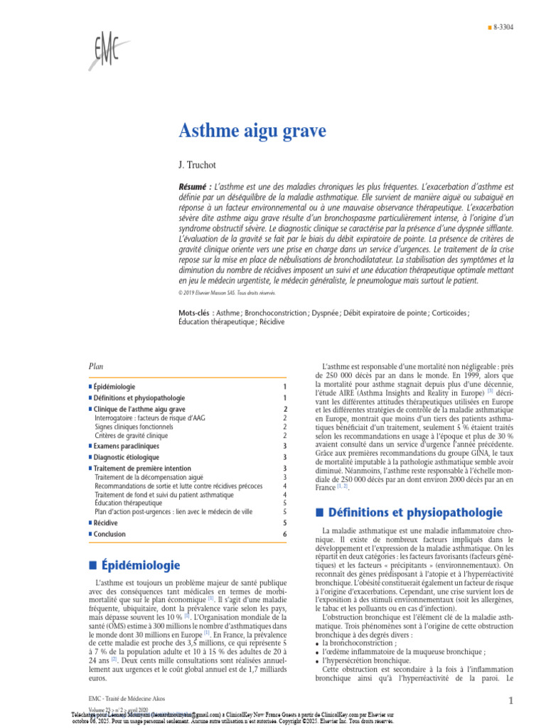 Asthme aigu grave : diagnostic et traitement | PDF | Asthme | Médecine