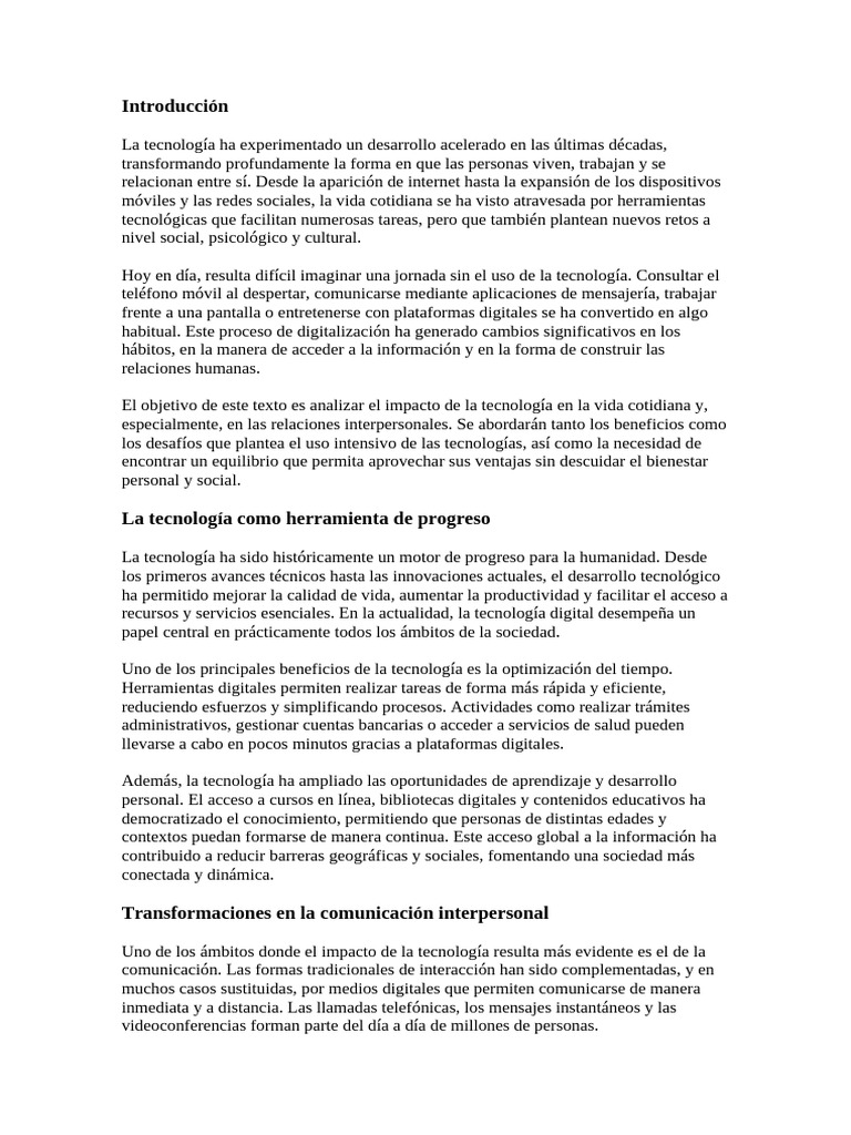 Impacto de la tecnología en la vida diaria | PDF | Comunicación | Internet