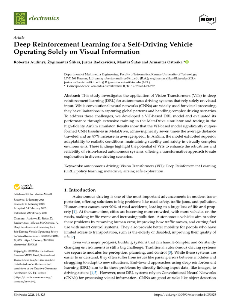ViT-Enhanced DRL for Autonomous Driving | PDF | Simulation | Computer ...