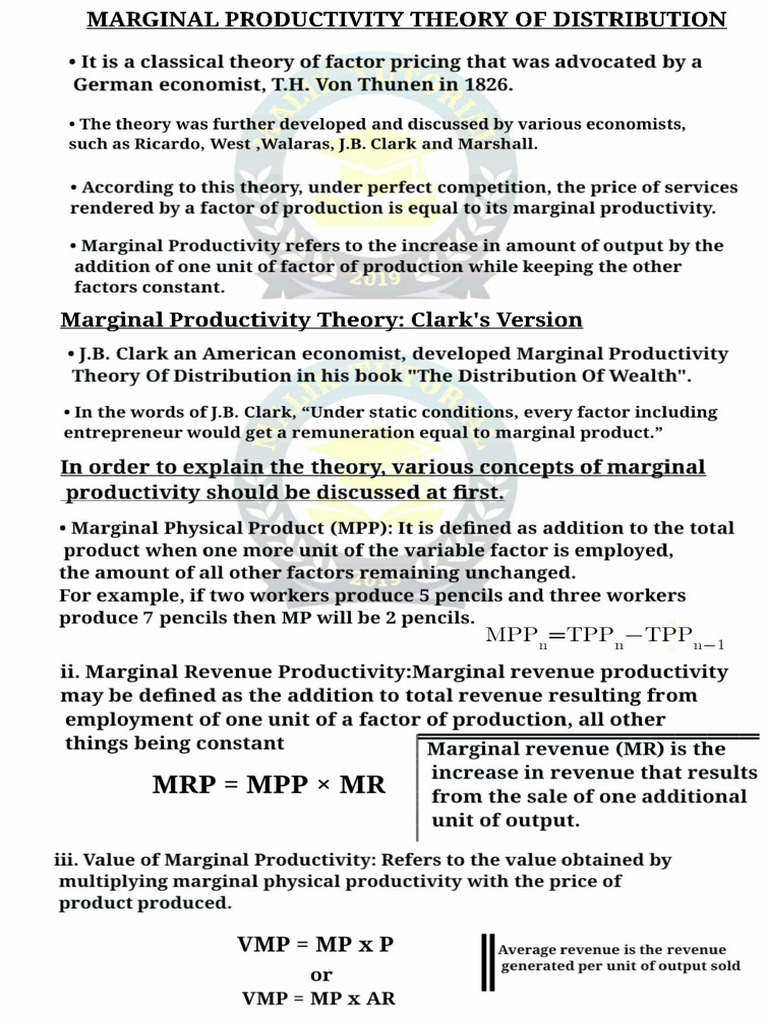 Marginal Productivity Theory Explained | PDF | Labour Economics ...
