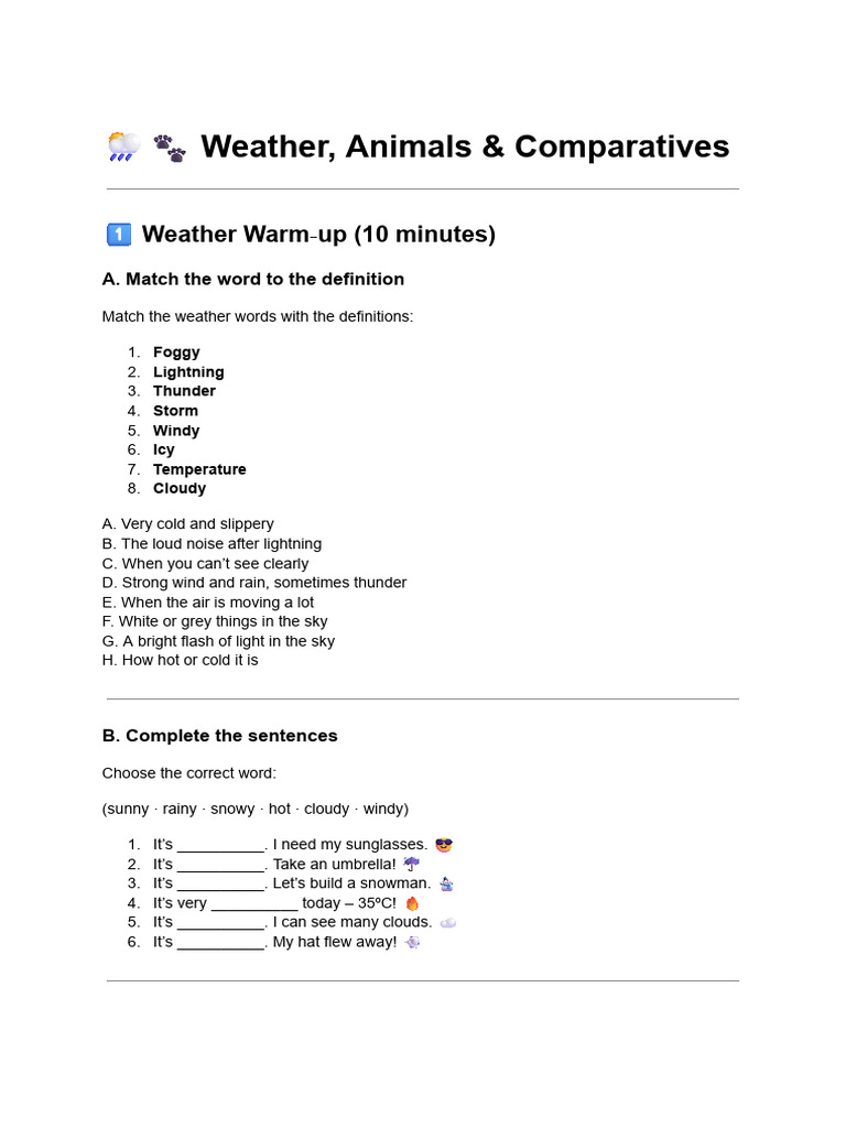 Weather, Animals & Comparatives | PDF