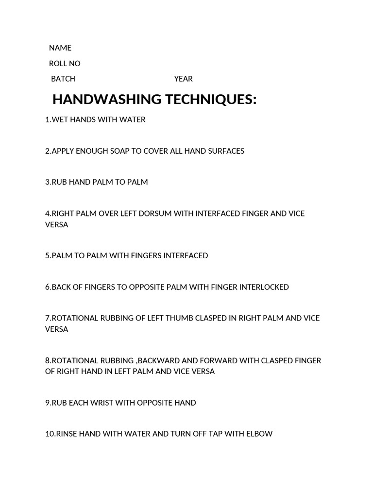 Essential Handwashing Techniques Guide | PDF