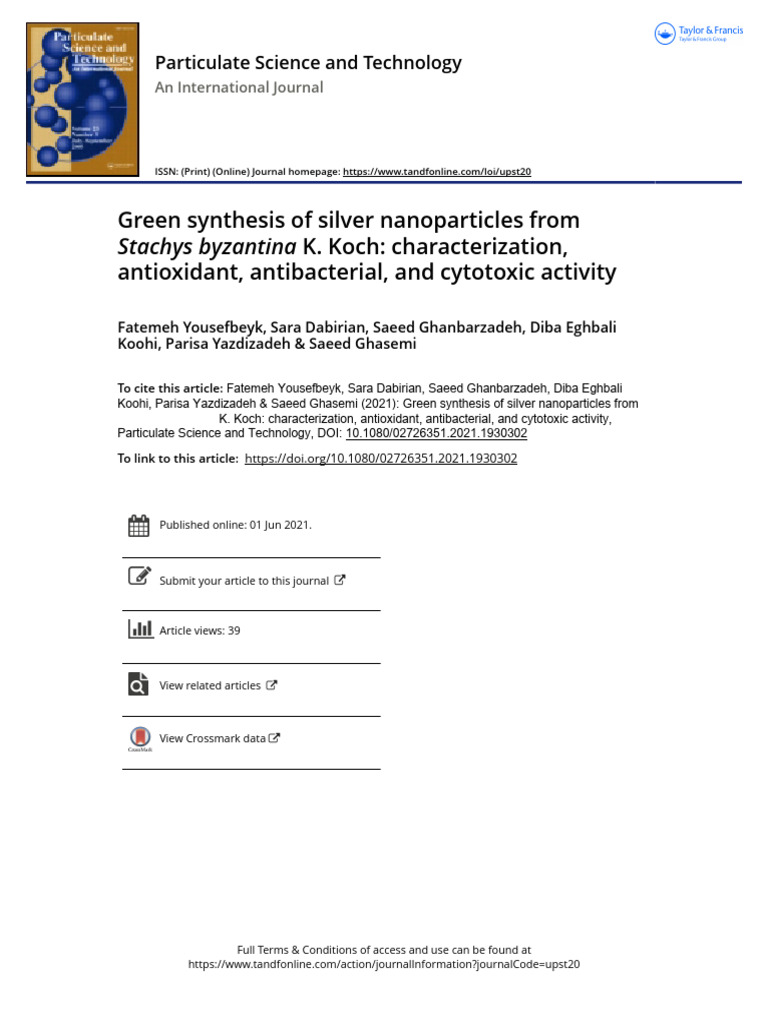 Green Synthesis of Silver Nanoparticles | PDF | Polyphenol | Reactive ...