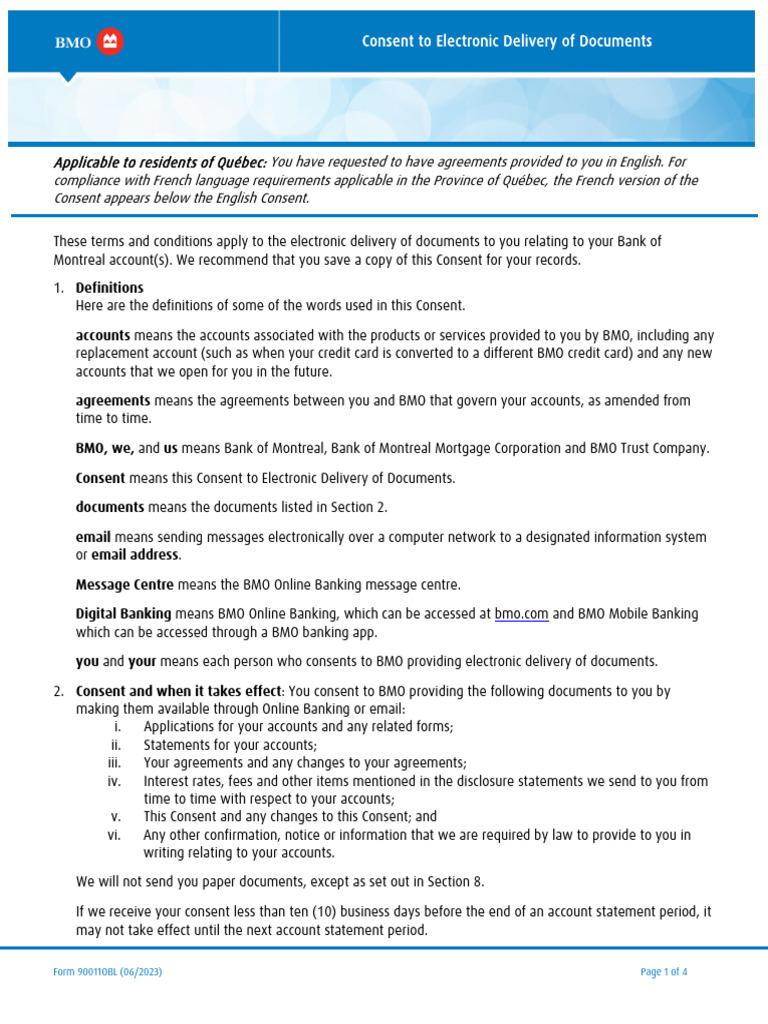 BMO Electronic Document Consent Form | PDF | Banks | Online Banking