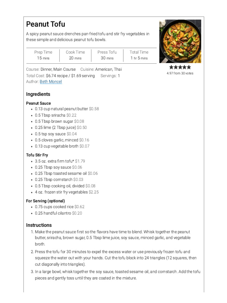 Peanut Tofu - Budget Bytes | PDF | Tofu | Sauce