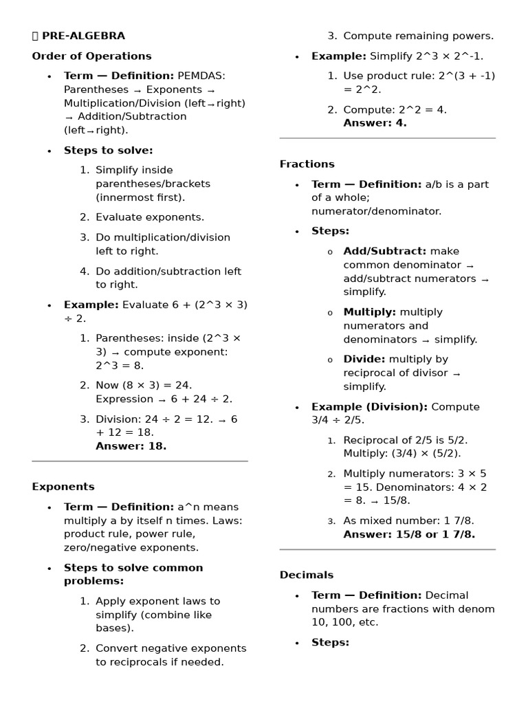 Pre-Algebra Concepts and Examples | PDF | Inequality (Mathematics ...