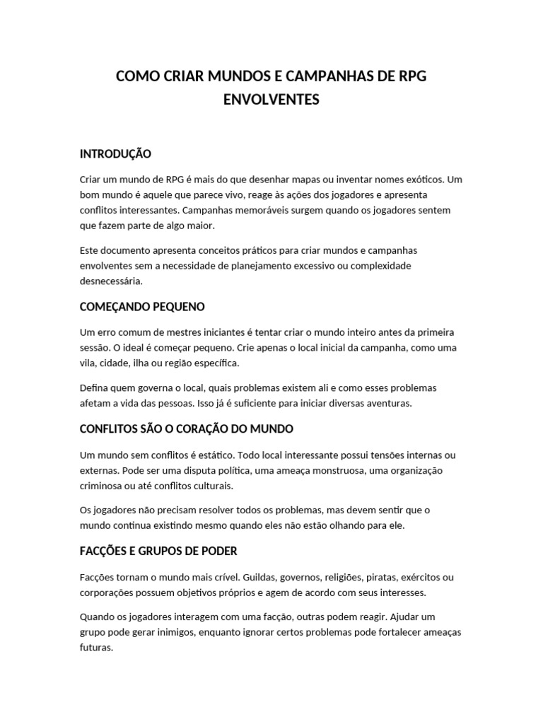 Criando Mundos e Campanhas de RPG | PDF | Jogos de RPG