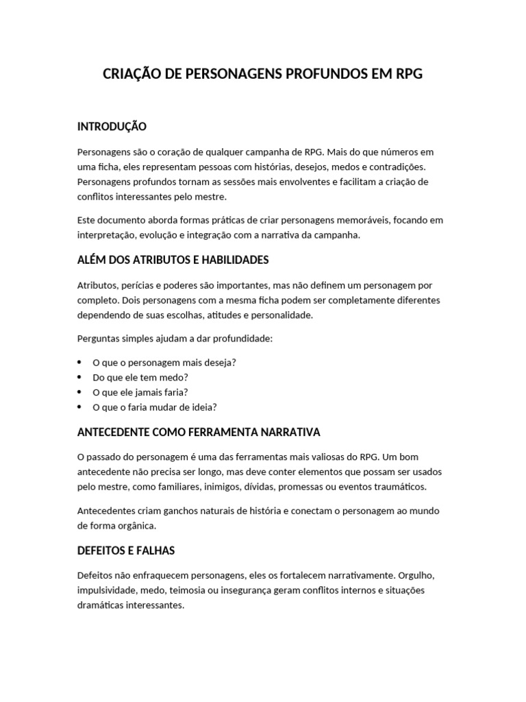 Como Criar Personagens Profundos em RPG | PDF | Jogos de RPG