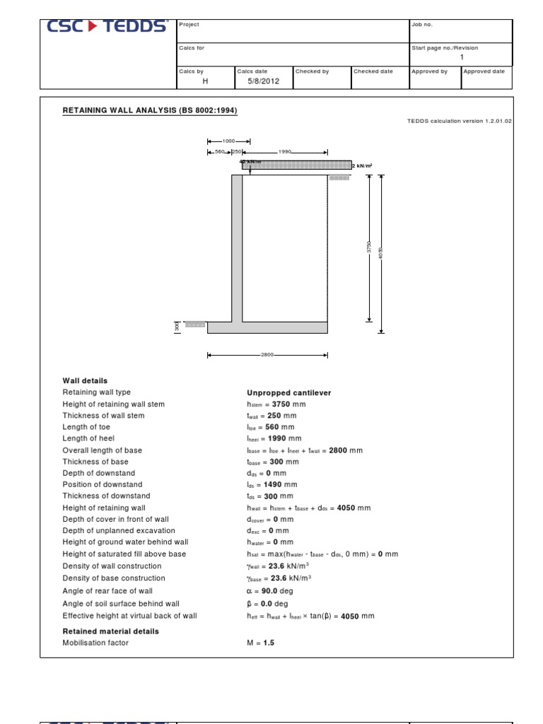 Retaining Wall Analysis & Design (BS8002 | PDF