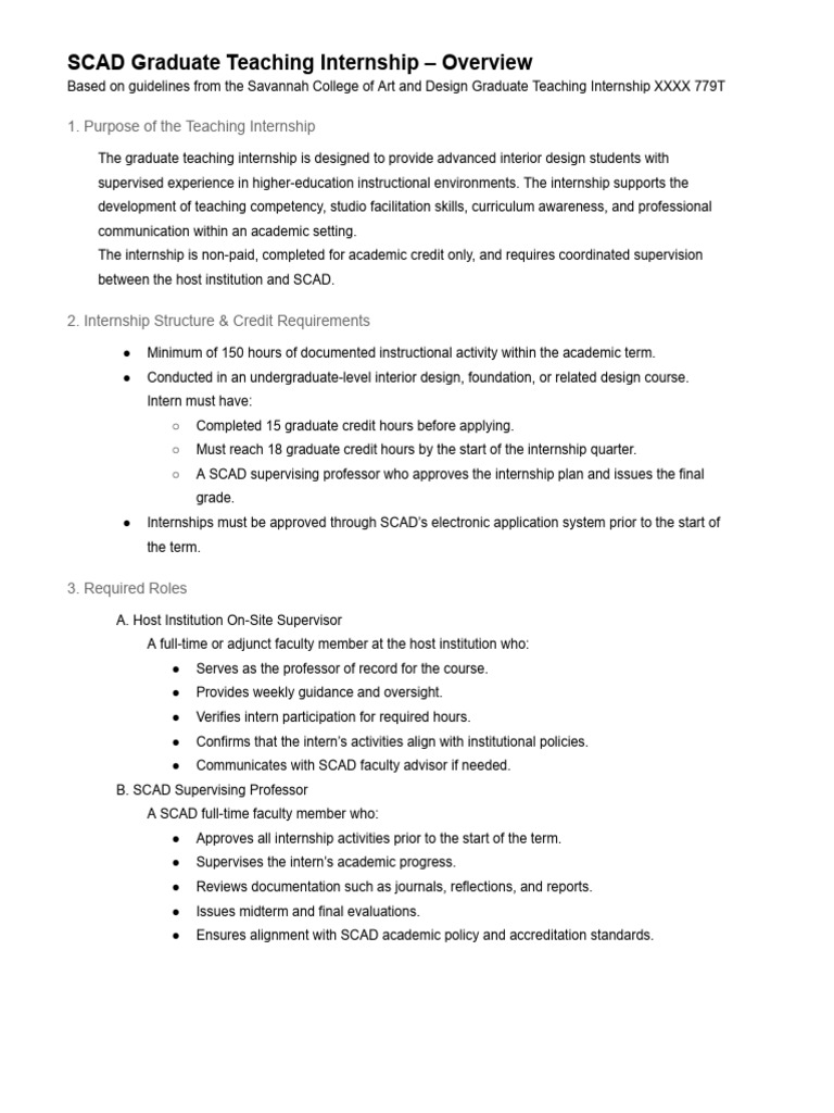 SCAD Graduate Teaching Internship Guide | PDF | Internship | Job Hunting