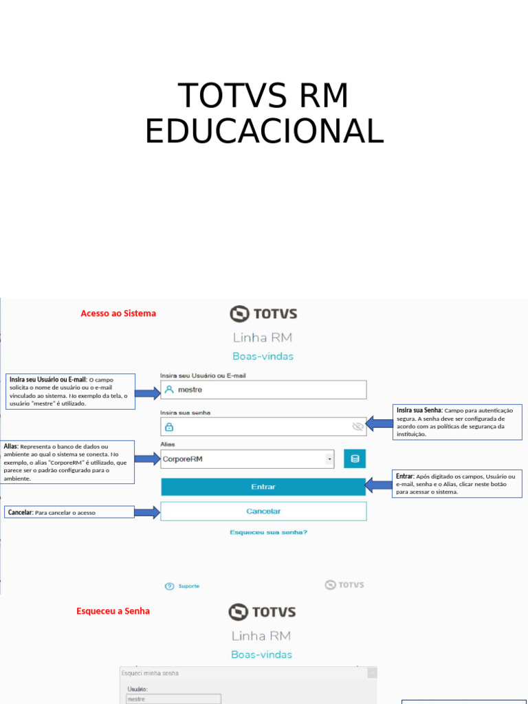 Acesso e Funcionalidades do TOTVS RM | PDF | Senha | Autenticação