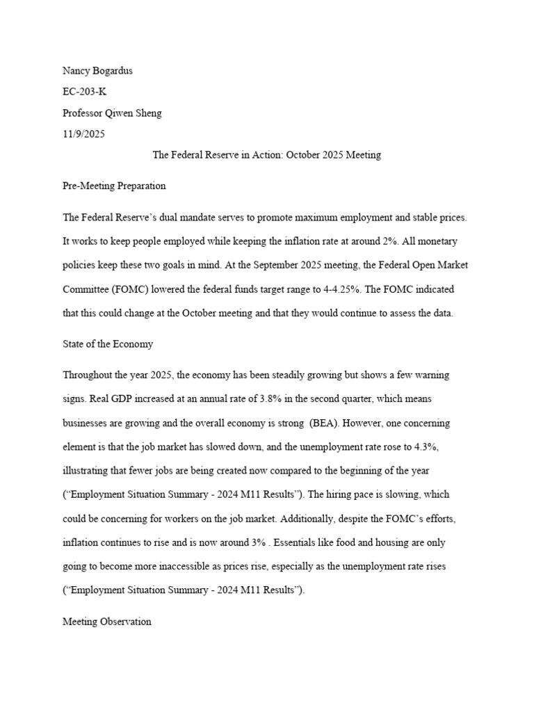 Federal Reserve Meeting Insights: Oct 2025 | PDF | Cost Of Living ...