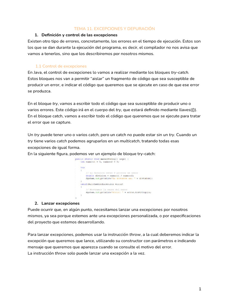 Excepciones y Depuración en Java | PDF | Programa de computadora ...