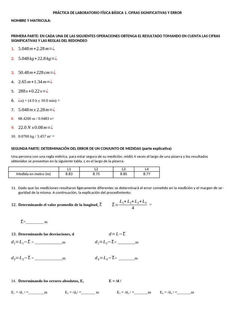 PRÁCTICA #1 Cont. (Errores, CS) | PDF | Medición | Cantidad