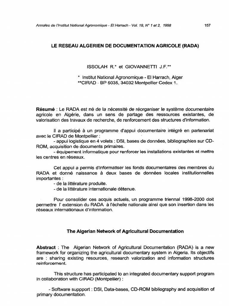 Réseau Algérien de Documentation Agricole | PDF | Bases de données ...