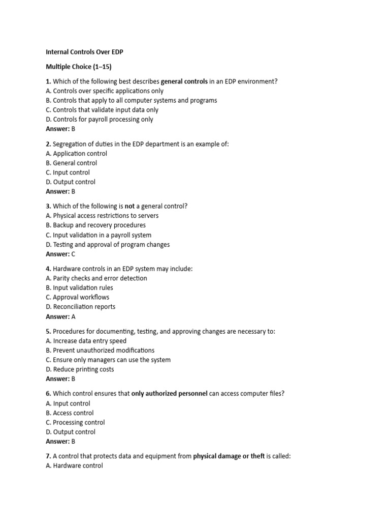 Internal Controls Over EDP REVIEWER | PDF | Verification And Validation ...