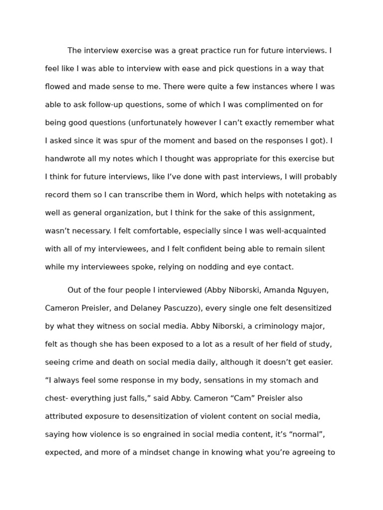 Interview Exercise Media Studies | PDF