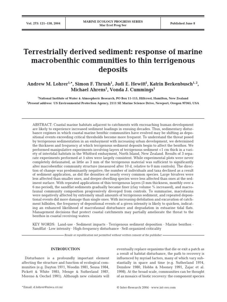 Terrestrially Derived Sediment: Response of Marine Macrobenthic ...