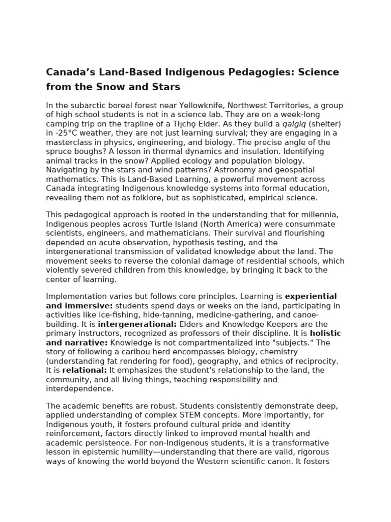 Canada's Land-Based Indigenous Pedagogies Science From The Snow and ...