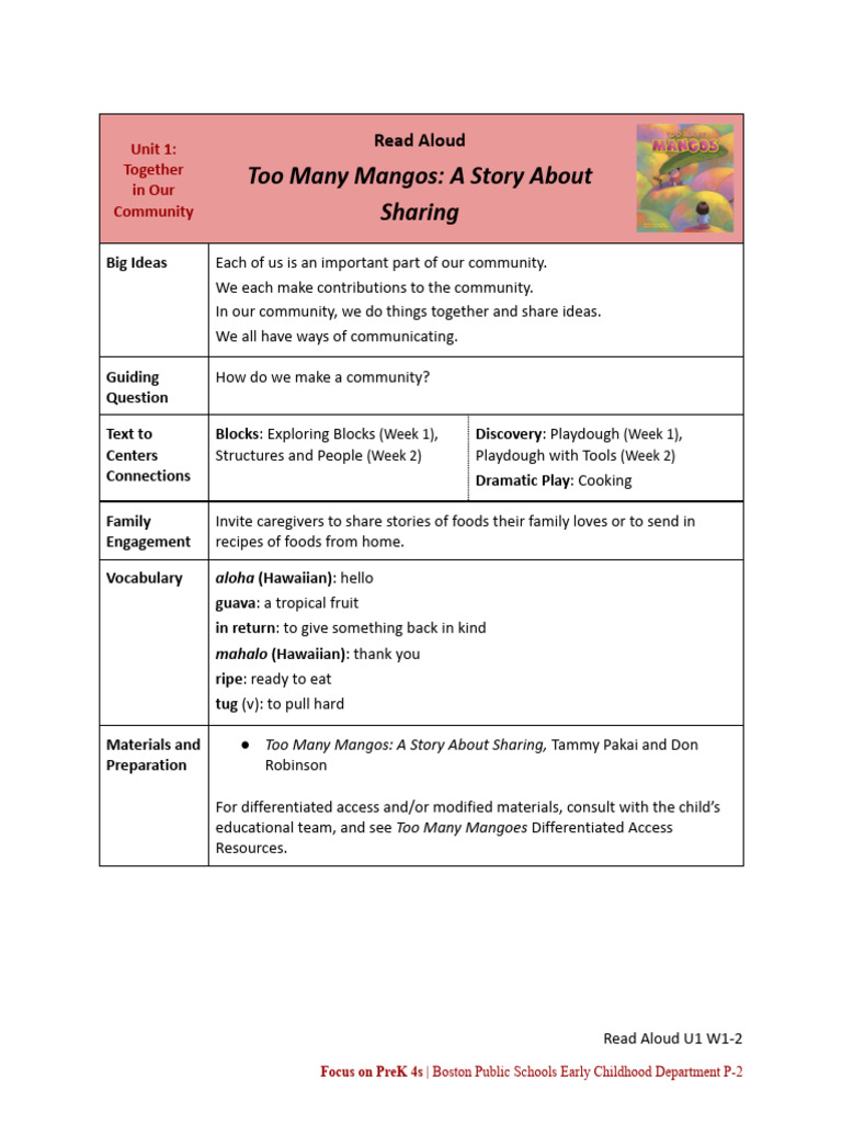 02b. Read Aloud Too Many Mangos | PDF | Learning