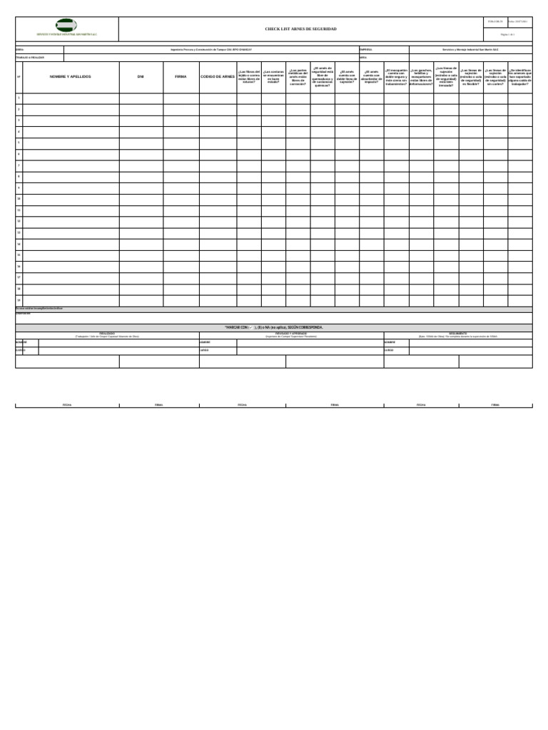 For COR 059 Check List Arnes de Seguridad | PDF