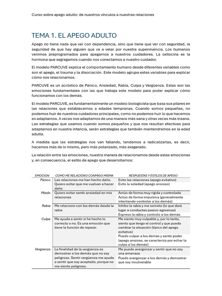 Curso de Apego Adulto y Relaciones | PDF | Teoría de apego | Las emociones