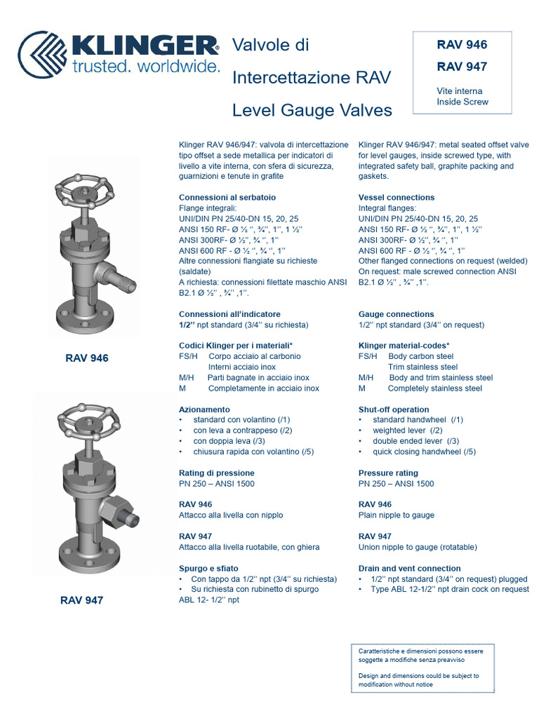 5 - Technical Sheet - RAV 946-947 VALVES | PDF