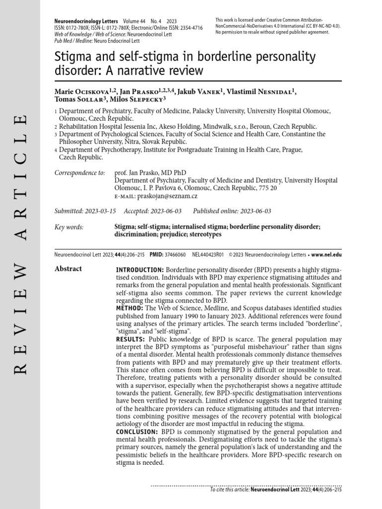 Stigma Personality Disorder | PDF | Borderline Personality Disorder ...