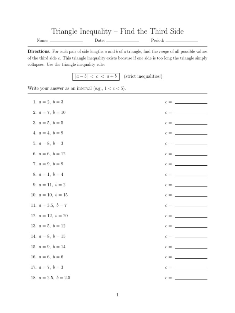Tri Inequality Worksheet | PDF | Euclidean Plane Geometry | Geometric ...