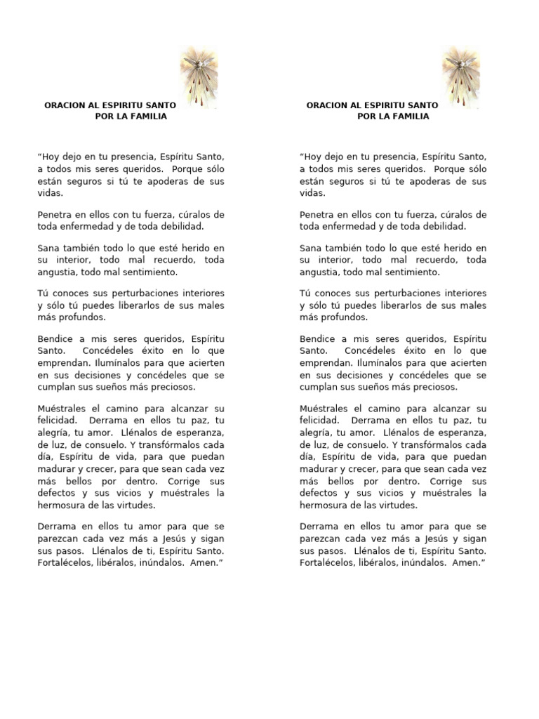 Oración al Espíritu Santo por la Familia | PDF | Amor | Espiritualidad