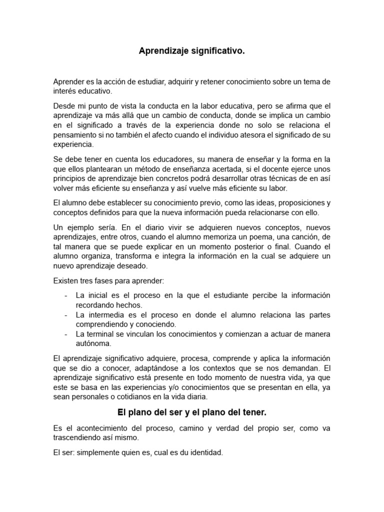 Aprendizaje Significativo y su Proceso | PDF | Aprendizaje | Enseñando