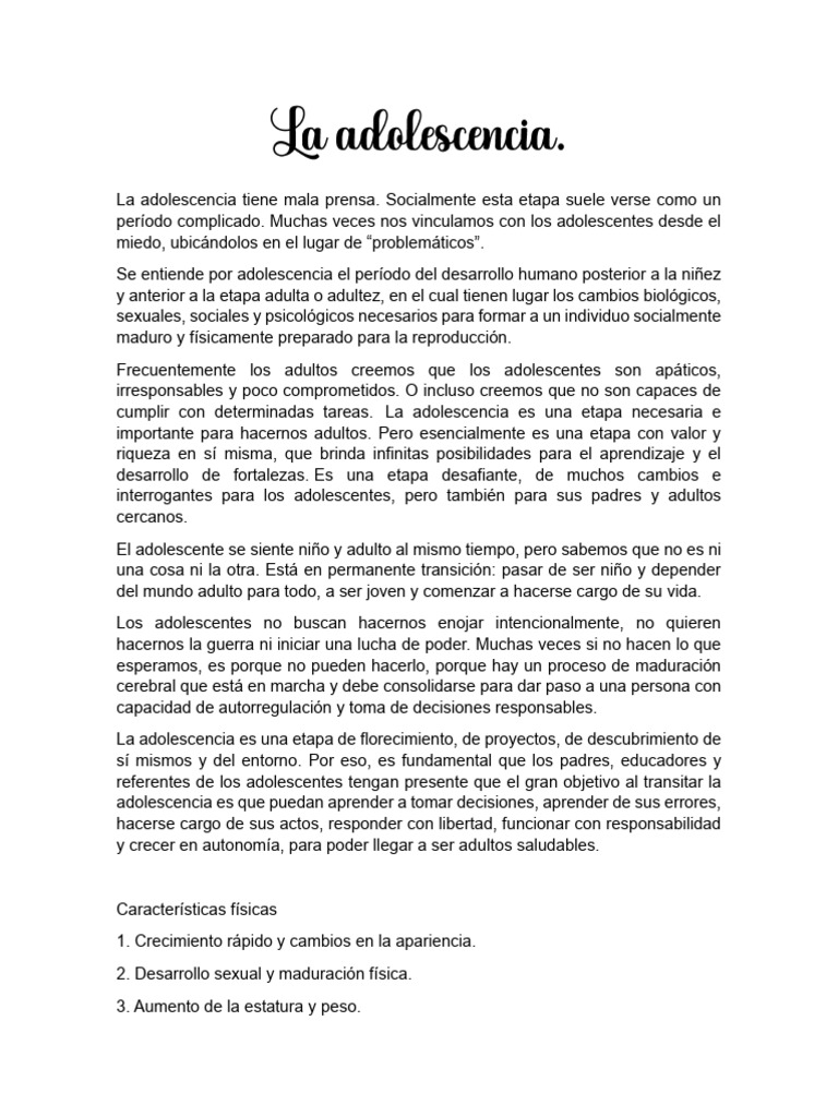 Entendiendo la Adolescencia: Cambios y Retos | PDF | Adultos | Adolescencia