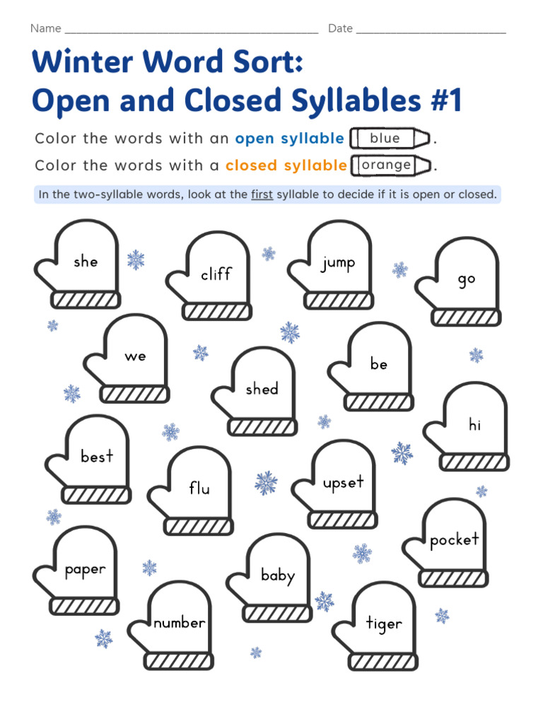 Open and Closed Syllable Word Sort | PDF