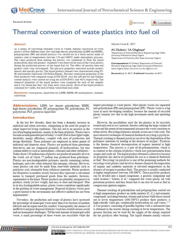 Thermal Conversion of Waste Plastics to Fuel | PDF | Pyrolysis | Plastic