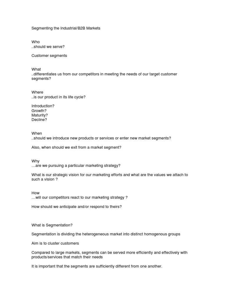 Segmenting The B2B Market-Notes | PDF | Market Segmentation | Marketing ...