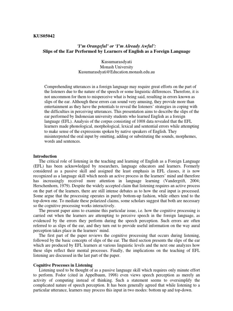 Slips of The Ear PDF English As A Second Or Foreign Language Top