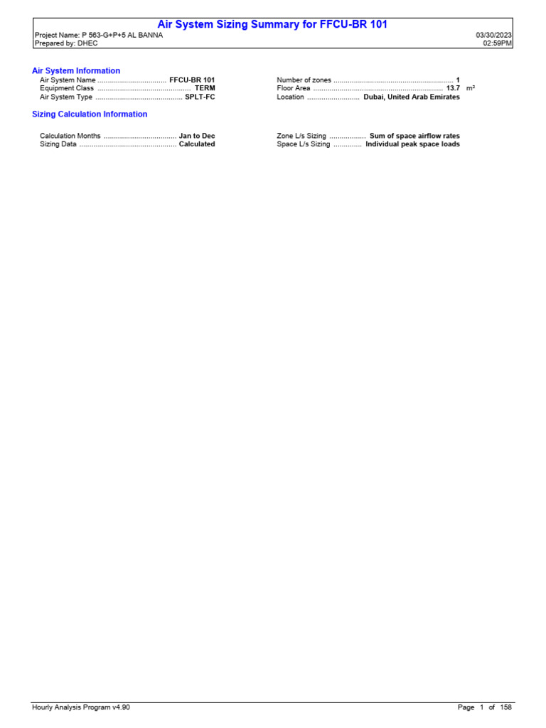 Air System Sizing Summary for FFCU-BR | PDF | Ventilation (Architecture ...