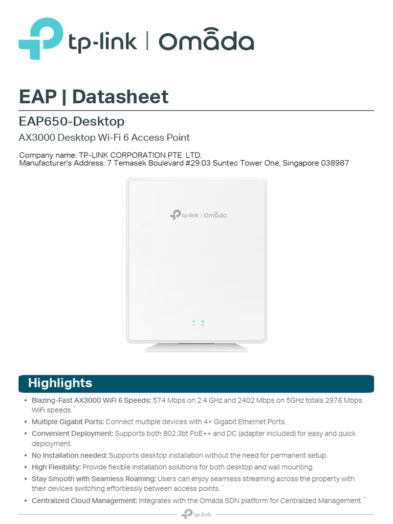 AX3000 Wi-Fi 6 Access Point EAP650 | PDF | Wi Fi | Ieee 802.11