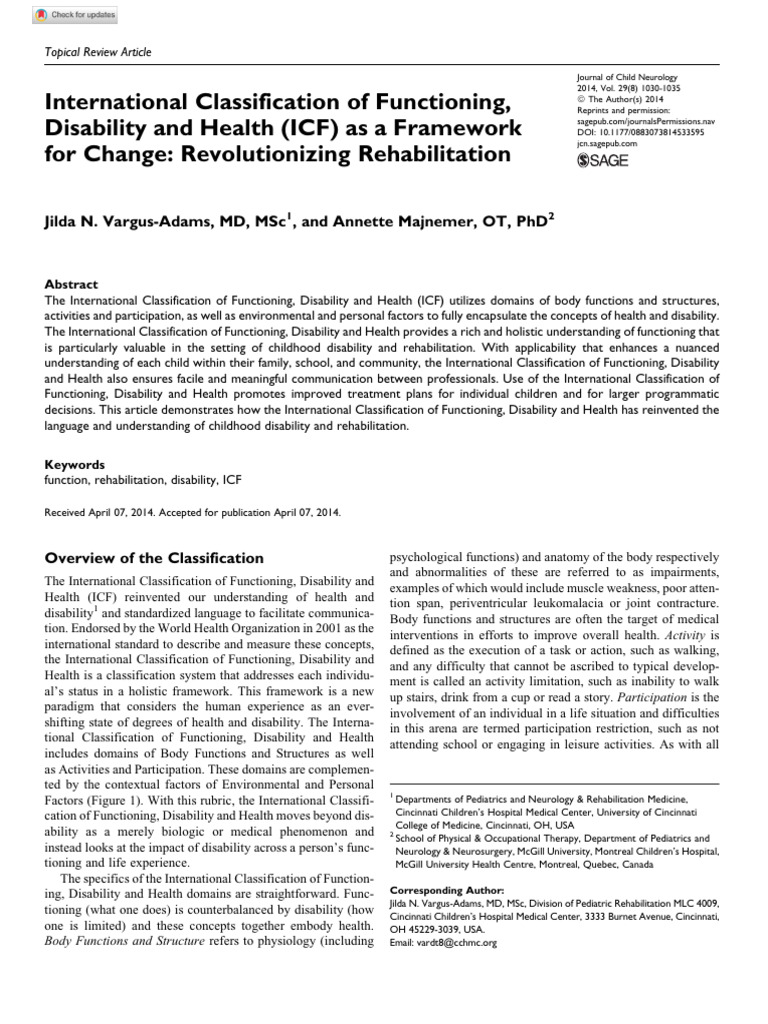 ICF Framework for Childhood Rehabilitation | PDF | Disability ...