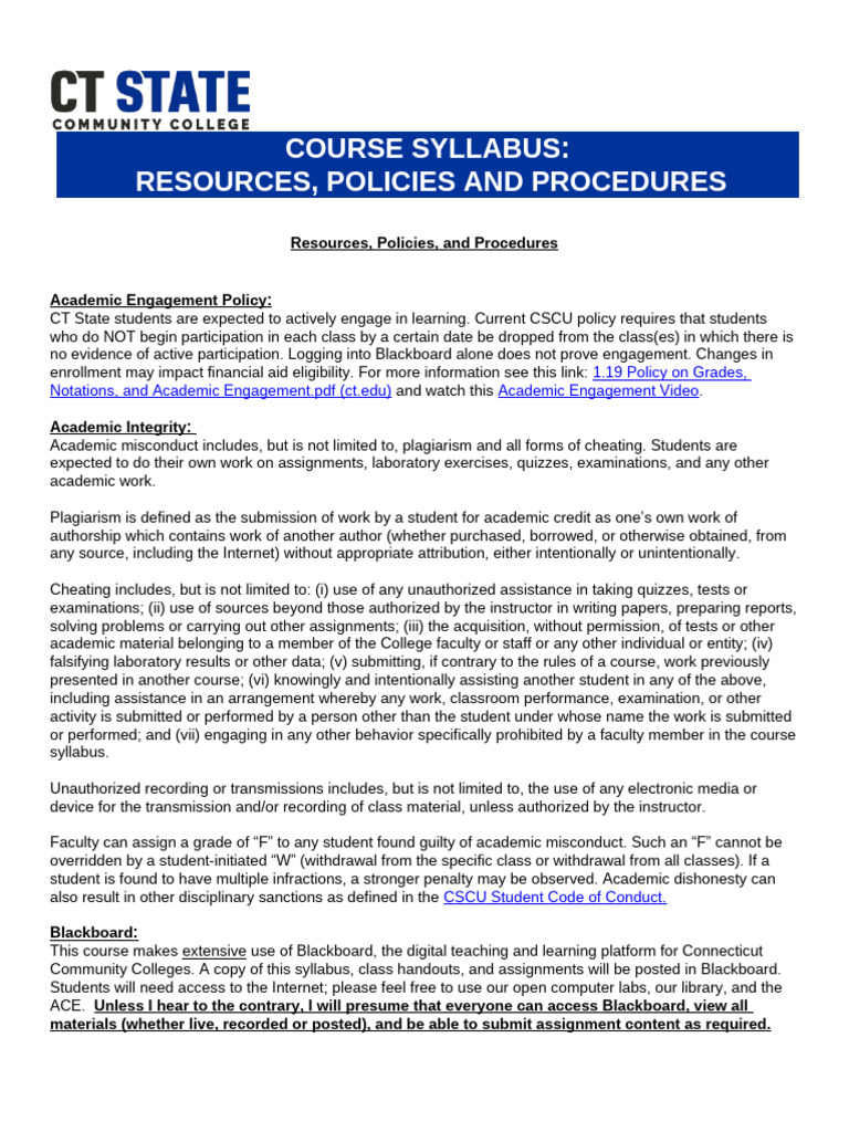 CT State Course Policies Overview | PDF | Title Ix | Academic Dishonesty