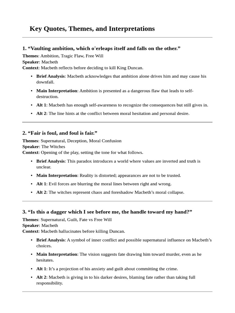 Key Themes and Quotes from Macbeth | PDF | Macbeth
