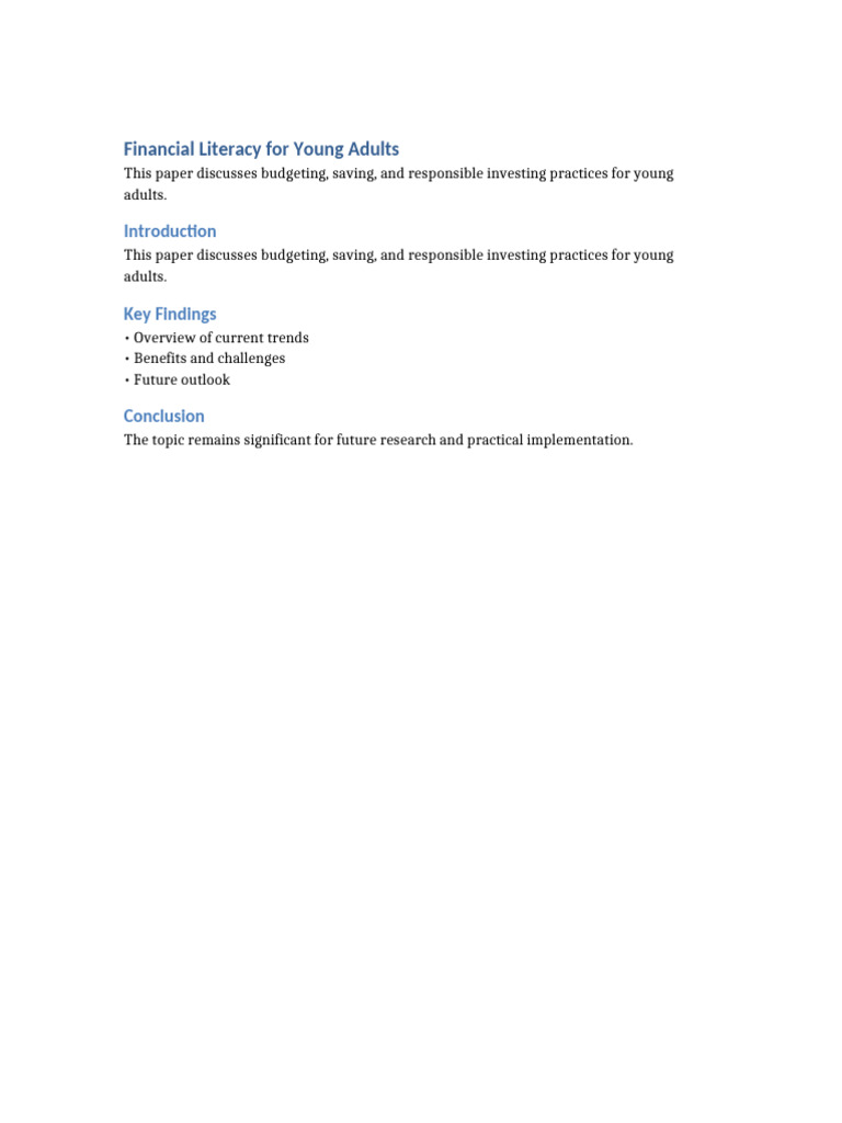 Financial Literacy For Young Adults | PDF