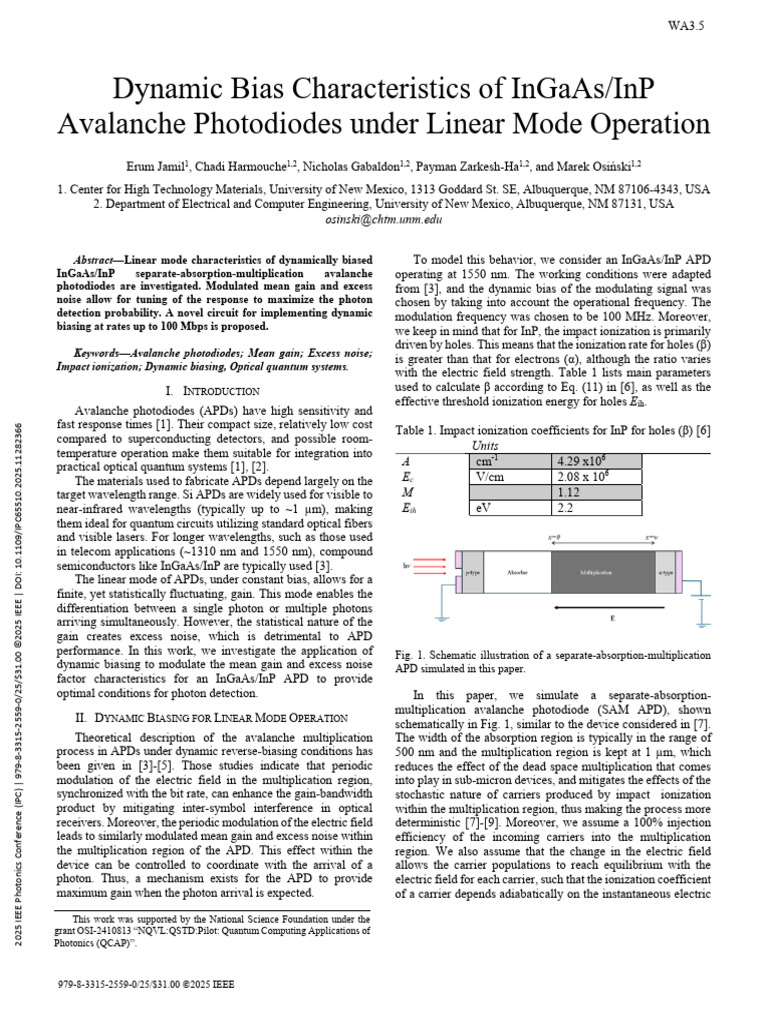 Dynamic Biasing in InGaAs/InP APDs | PDF | Electronics | Applied And ...