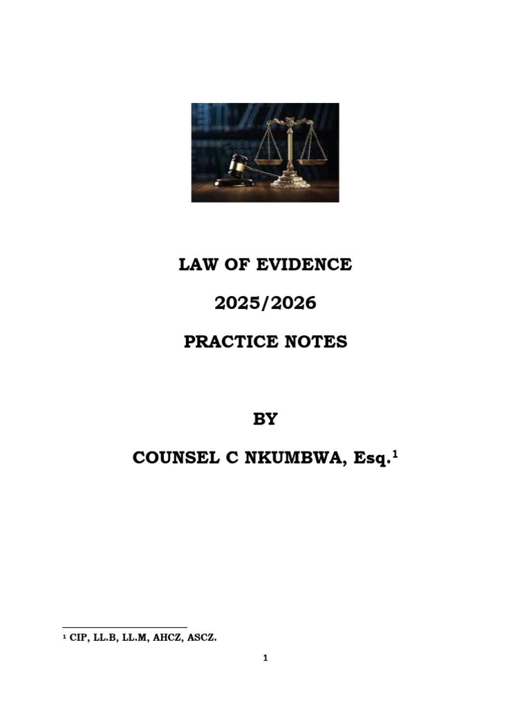Law of Evidence Practice Notes 2025/2026 | PDF | Burden Of Proof (Law ...